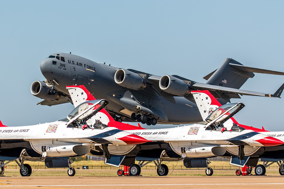 C-17 Taking Off Behind Thunderbirds